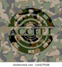 Accept written on a camouflage texture