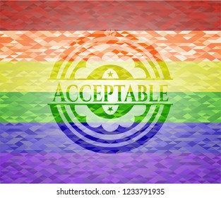 Acceptable emblem on mosaic background with the colors of the LGBT flag