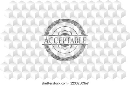 Acceptable grey badge with geometric cube white background