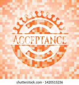 Acceptance abstract orange mosaic emblem with background