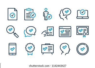 Acceptance and Approvement related line icon set. Quality, Check and approve vector signs.
