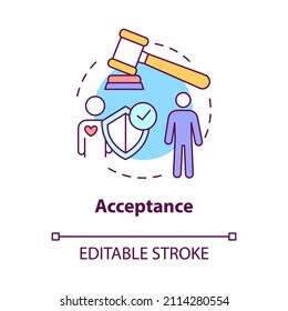 Acceptance concept icon. Partners separation. Final divorce stage abstract idea thin line illustration. Isolated outline drawing. Editable stroke. Roboto-Medium, Myriad Pro-Bold fonts used