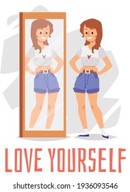 Acceptance, confidence, love and esteem for self of positive young woman.