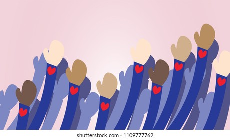 Acceptance hands vector. People rally illustration. Love cartoon