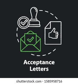 Acceptance letters chalk concept icon. Envelope with approved document. Mailing acceptance letters. Successful verification idea. Vector isolated chalkboard illustration