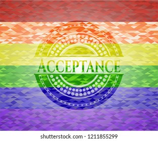 Acceptance on mosaic background with the colors of the LGBT flag