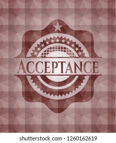 Acceptance red seamless badge with geometric pattern background.
