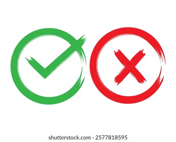 Acceptance and rejection symbol vector buttons for vote, election choice. Circle brush stroke borders. Symbolic OK and X icon isolated on transparent.Tick and cross signs, checkmarks design.
Vector Fo