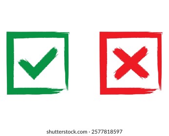 Acceptance and rejection symbol vector buttons for vote, election choice. Circle brush stroke borders. Symbolic OK and X icon isolated on transparent.Tick and cross signs, checkmarks design.
Vector Fo