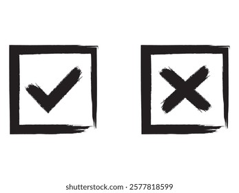 Acceptance and rejection symbol vector buttons for vote, election choice. Circle brush stroke borders. Symbolic OK and X icon isolated on transparent.Tick and cross signs, checkmarks design.
Vector Fo