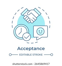 Acceptance soft blue concept icon. Adaptation to new processes. Five stages of grief. Organizational change management. Round shape line illustration. Abstract idea. Graphic design. Easy to use
