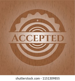 Accepted badge with wood background