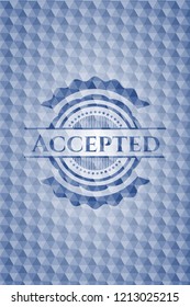 Accepted blue badge with geometric background.