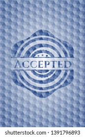 Accepted blue hexagon emblem. Vector Illustration. Detailed.