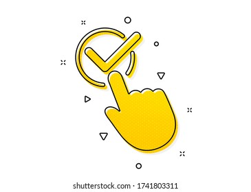 Accepted or confirmed sign. Checkbox icon. Approve symbol. Yellow circles pattern. Classic checkbox icon. Geometric elements. Vector