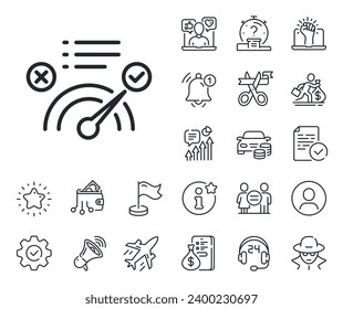 Accepted or confirmed sign. Salaryman, gender equality and alert bell outline icons. Correct answer line icon. Approved symbol. Correct answer line sign. Spy or profile placeholder icon. Vector