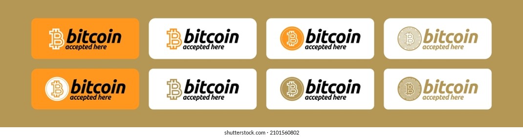 “Bitcoin accepted here” flat graphic design banner. Design for payments of online store, commercial, website, print, social media, education, t shirt, article. Vector, illustration.