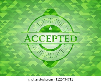  Accepted green emblem. Mosaic background