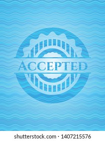 Accepted light blue water wave badge. Vector Illustration. Detailed.