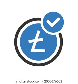 Accepted litecoin bitcoin currency icon (Black and blue Vector illustration)