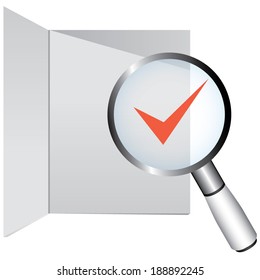accepted, magnifier glass and check mark