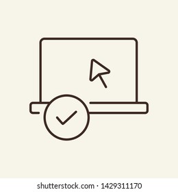 Accepted on laptop line icon. Computer, checkmark, approved. Business concept. Vector illustration can be used for topics like workflow, communication, technology, business, information