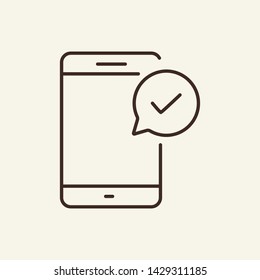 Accepted on mobile line icon. Phone, checkmark, approved. Business concept. Vector illustration can be used for topics like workflow, communication, technology, business, information