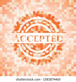 Accepted orange tile background illustration. Square geometric mosaic seamless pattern with emblem inside.