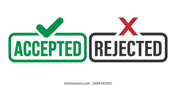 Accepted and Rejected Mark Icon for Approval or Decline Decision Symbol
