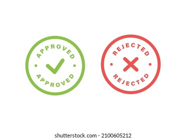 Accepted. Rejected. Tick and cross mark sign. Vector illustration isolated on white background