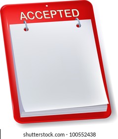 Accepted reminder board. Blank sheet. Isolated.