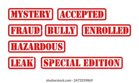 Accepted Special Edition Bully Clickbait Leak Leaked Spoiler Hazardous Set Red Rubber Stamp Grunge Texture Label Badge Sticker Vector EPS PNG Transparent No Background Clip Art Vector EPS PNG 