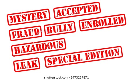 Accepted Special Edition Bully Clickbait Leak Leaked Spoiler Hazardous Set Red Rubber Stamp Grunge Texture Label Badge Sticker Vector EPS PNG Transparent No Background Clip Art Vector EPS PNG 