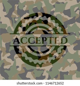 Accepted written on a camo texture