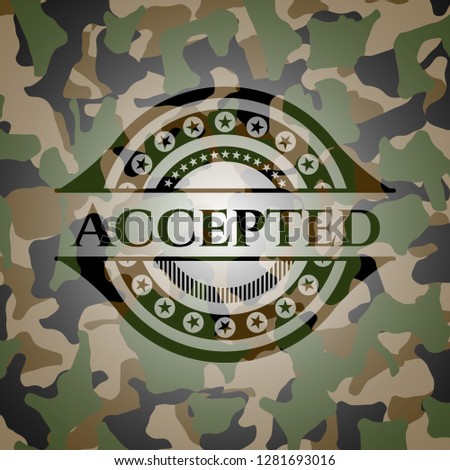 Accepted written on a camouflage texture