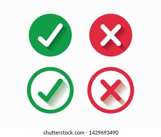 Accepted/Rejected, Approved/Disapproved, Yes/No, Right/Wrong, Green/Red, Correct/False, Ok/Not Ok - vector mark symbols in green and red.