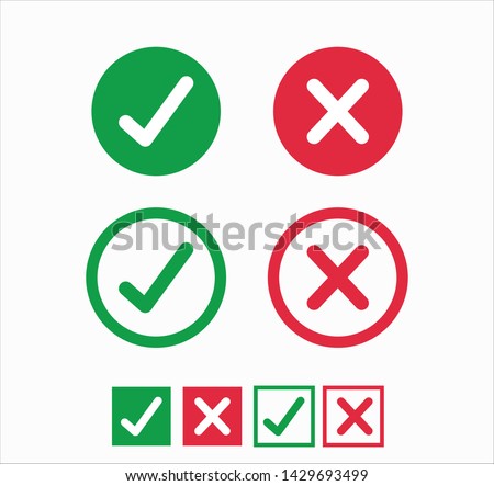 Accepted/Rejected, Approved/Disapproved, Yes/No, Right/Wrong, Green/Red, Correct/False, Ok/Not Ok - vector mark symbols in green and red. 商業照片 © 