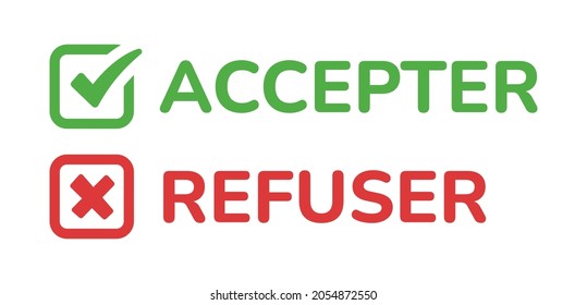 accepter and refuser button icon vector isolated on white background.