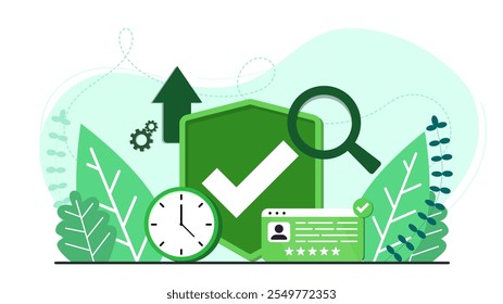 Akzeptieren Schild mit Benutzerseite, Mail und Geldmünze. Vektorgrafik. Vorlage für Hintergrundwebseiten akzeptieren. Design für Tapete, Web, Hintergrund, Banner. Flaches Cartoon-Design. 