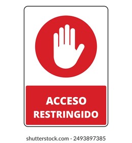 Acceso restringido mit weißer Hand im roten Kreis Banner auf weißem Hintergrund (trad. Eingeschränkter Zugang)