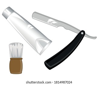 Accesories for shaving on white background is insulated