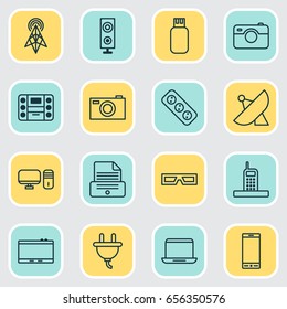 Accesory Icons Set. Collection Of Boombox, Socket, Photographing And Other Elements. Also Includes Symbols Such As Telephone, Printer, Call.
