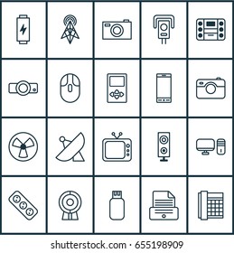 Accesory Icons Set. Collection Of Charge, Ventilator, Wireless Router And Other Elements. Also Includes Symbols Such As PC, Device, Computer.