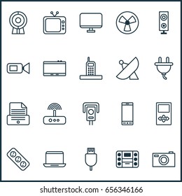 Accesory Icons Set. Collection Of Speaker, Socket, Ventilator And Other Elements. Also Includes Symbols Such As Megaphone, Display, Phone.