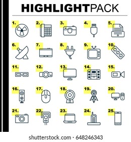 Accesory Icons Set. Collection Of Video Camcorder, Wireless Router, Security Camera And Other Elements. Also Includes Symbols Such As Office, Device, PC.