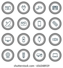 Accesory Icons Set. Collection Of Web Discussing, Boombox, Antenna And Other Elements. Also Includes Symbols Such As Signal, Energy, Camera.