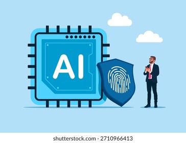 Acceso a la inteligencia artificial a través de huellas dactilares. Ilustración vectorial plana