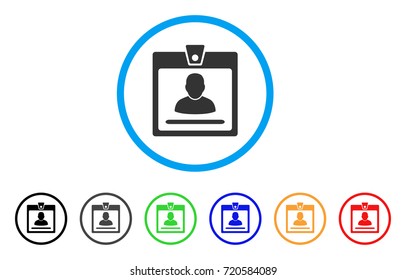 Access Badge rounded icon. Style is a flat access badge gray symbol inside light blue circle with black, gray, green, blue, red, orange versions. Vector designed for web and software interfaces.