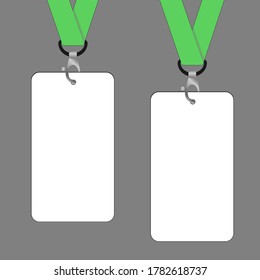 
access badge, security guard front and back, with green ribbon,
isolated on dark background, for your advertising