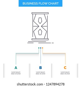Access, clock, early, sand clock, time Business Flow Chart Design with 3 Steps. Line Icon For Presentation Background Template Place for text